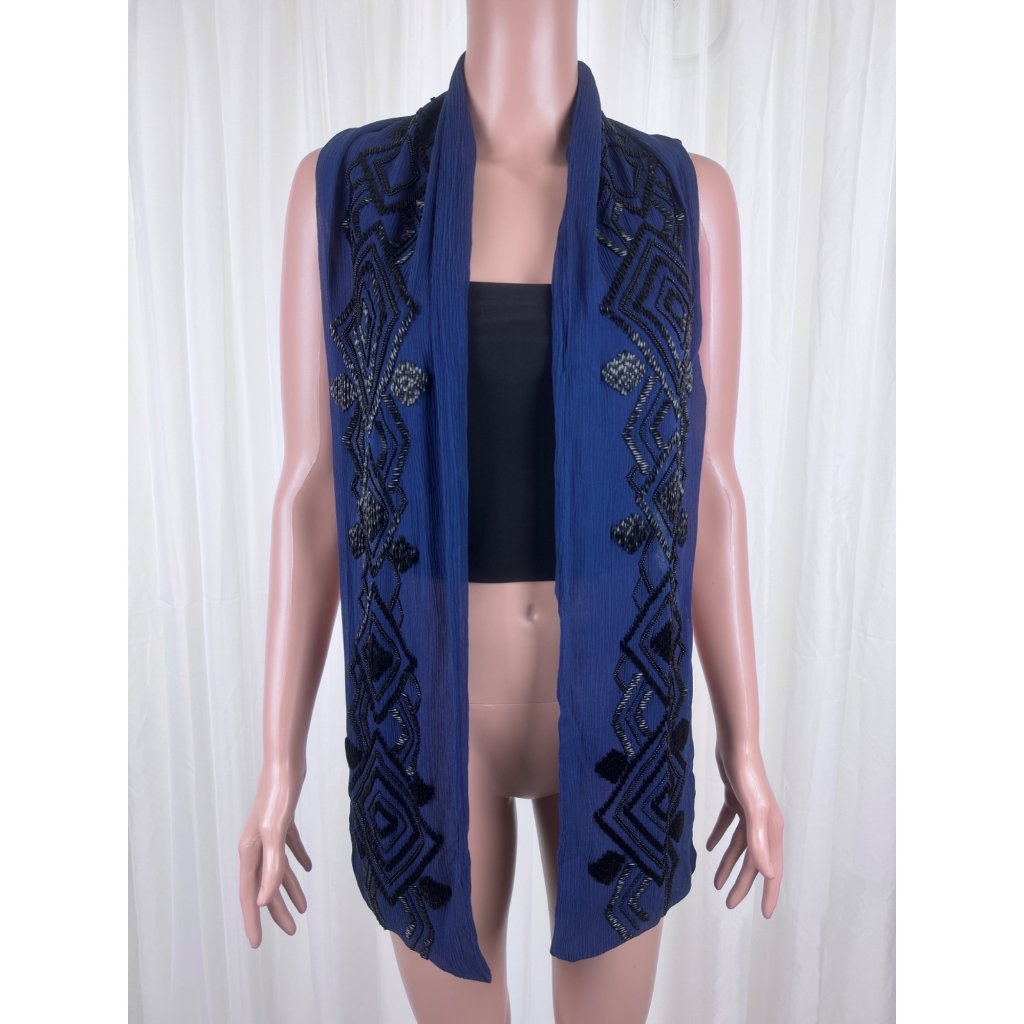 Womens Talbots Beaded Silk Scarf Midnight Blue Navy Blue